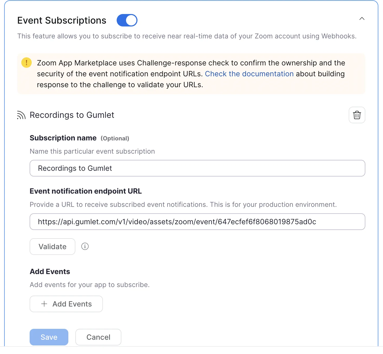 Add webhook URL