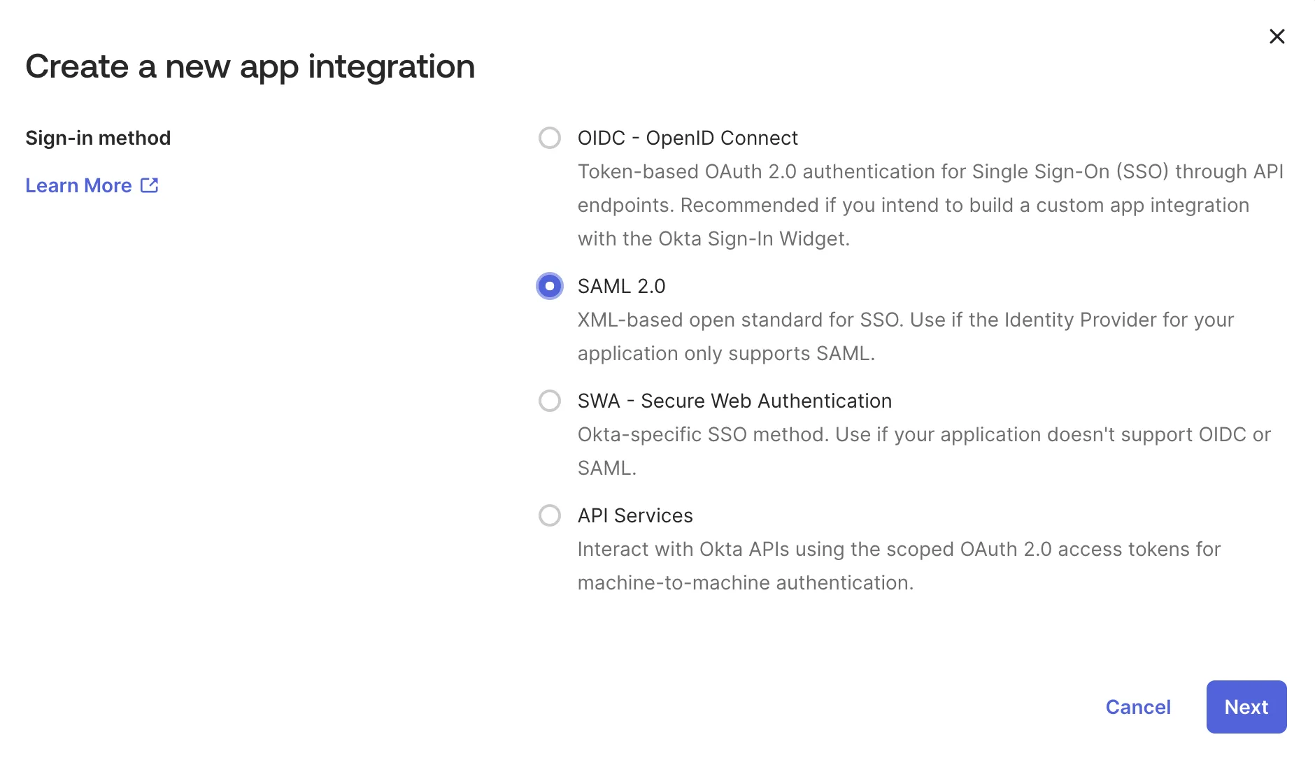 SAML 2.0 application
