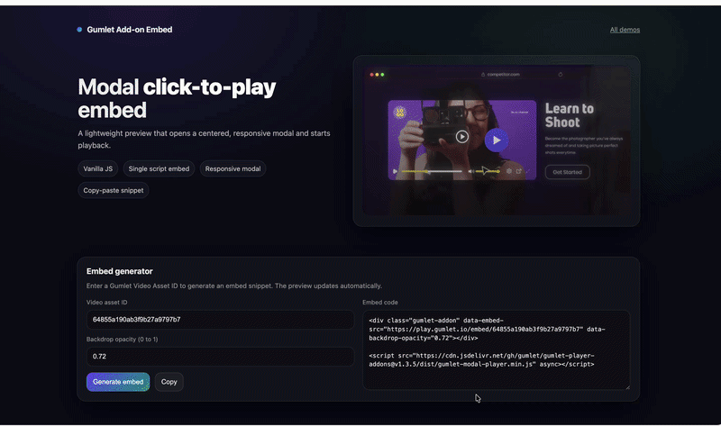 Full screen video player demo